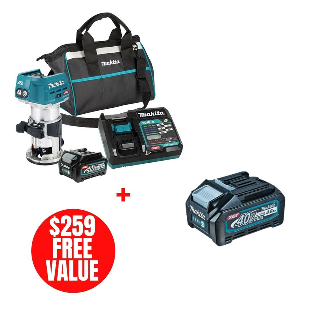 Makita MAK-RT001GD101 40V MAX XGT Cordless Compact Router 2.5Ah Kit