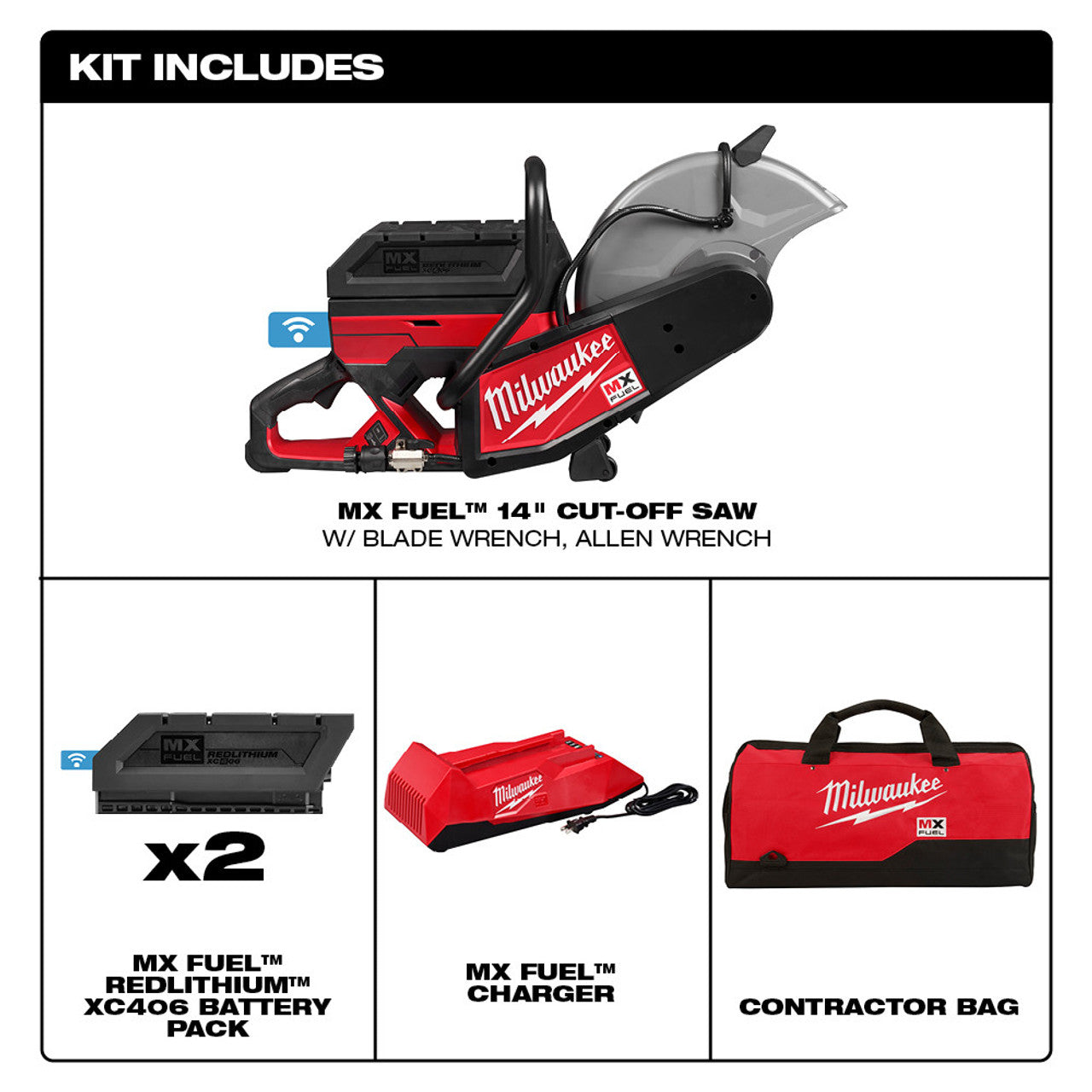Milwaukee MIL-MXF314-2XC MX FUEL Cordless Brushless 14in Cut-Off Saw Kit with 2x XC406 Batteries & MX FUEL Charger