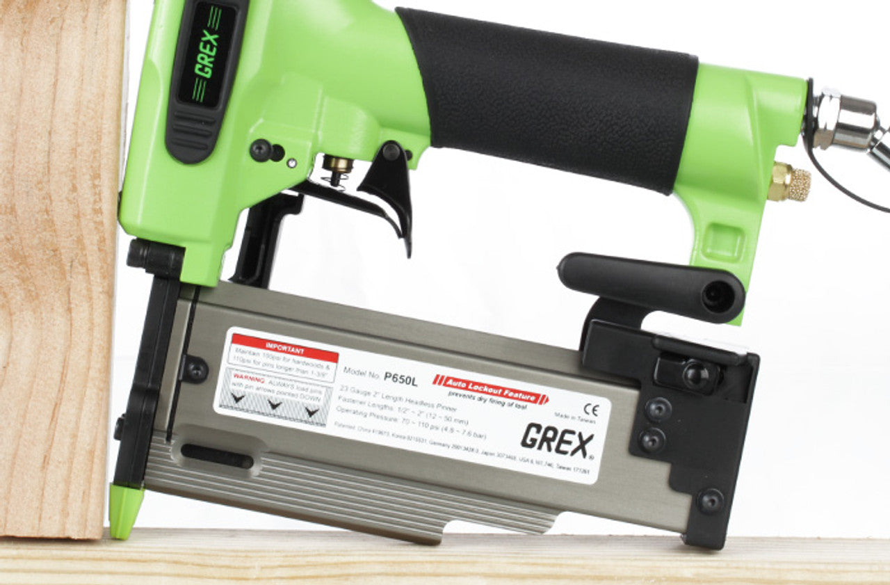 GREX Tools GREX-P650LXE 23ga 2in Headless Pinner 1 Touch Over Ride Lock Out