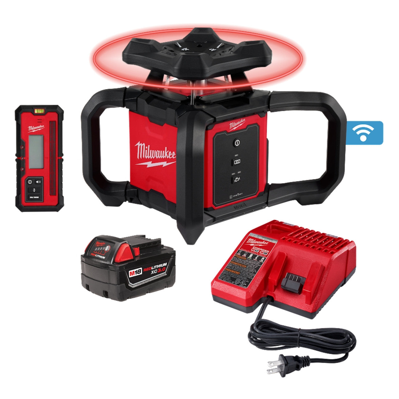 Milwaukee MIL-3701-21T M18 Red Exterior Rotary Laser Level Kit with Receiver, Tripod and Grade Rod