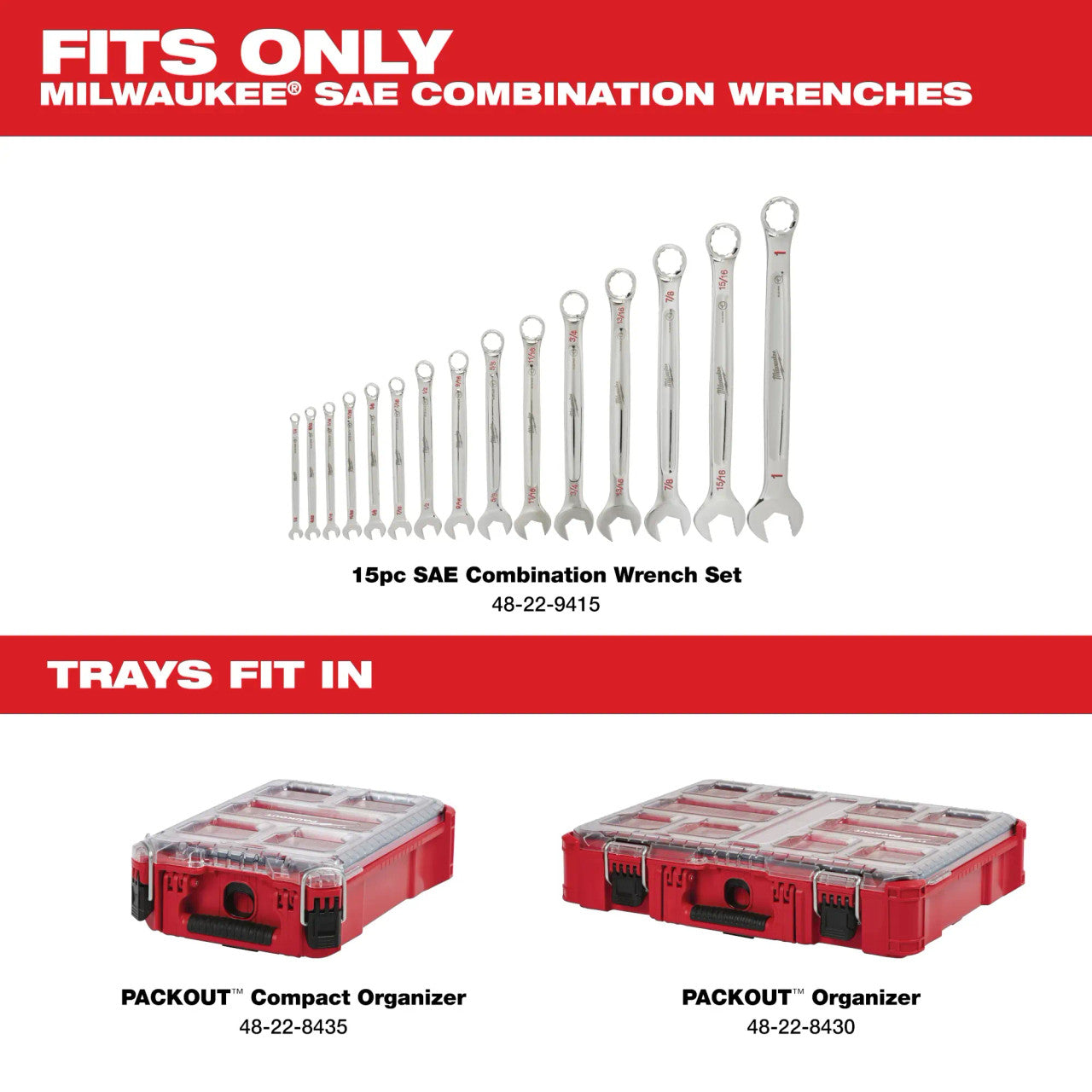 Milwaukee MIL-48-22-9484T 15PC SAE Combination Wrench Trays