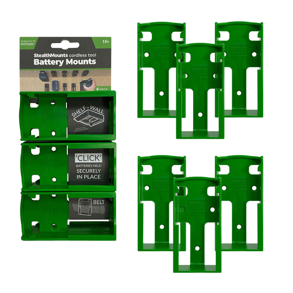 StealthMounts SM-BM-FT18-GRN-6 Battery Mounts for Festool 18v Green 6-Pack