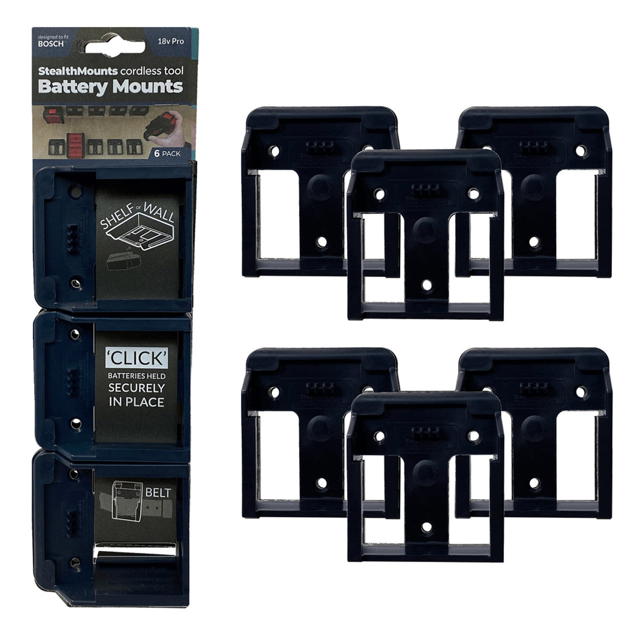 StealthMounts SM-BM-BO18-BLU-6 Battery Mounts for Bosch 18v Dark Blue 6Pk