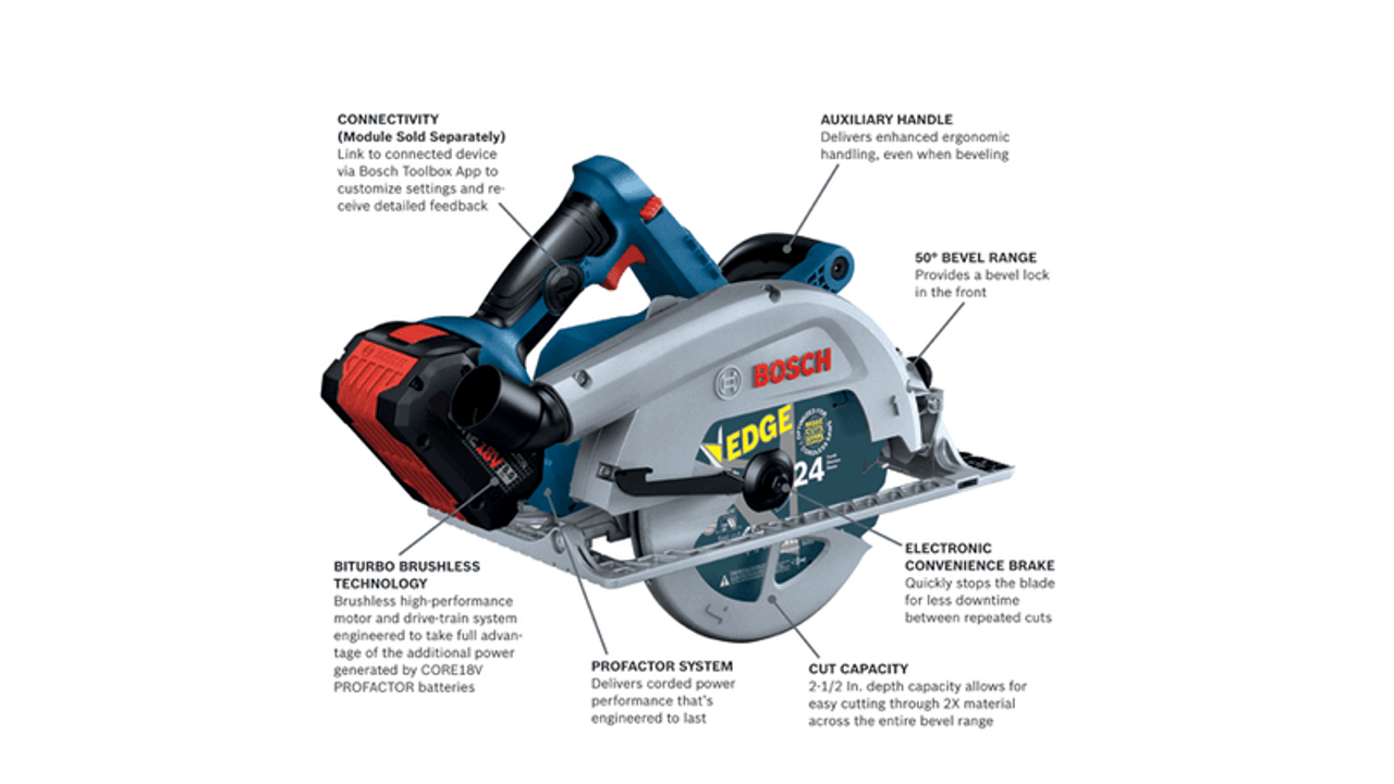 Bosch BOS-GKS18V-25GCB14 PROFACTO 18V Connected-Ready 7-1/4 In. Circular Saw Kit with Track Compatibility and (1) CORE18V 8.0Ah High Power Battery