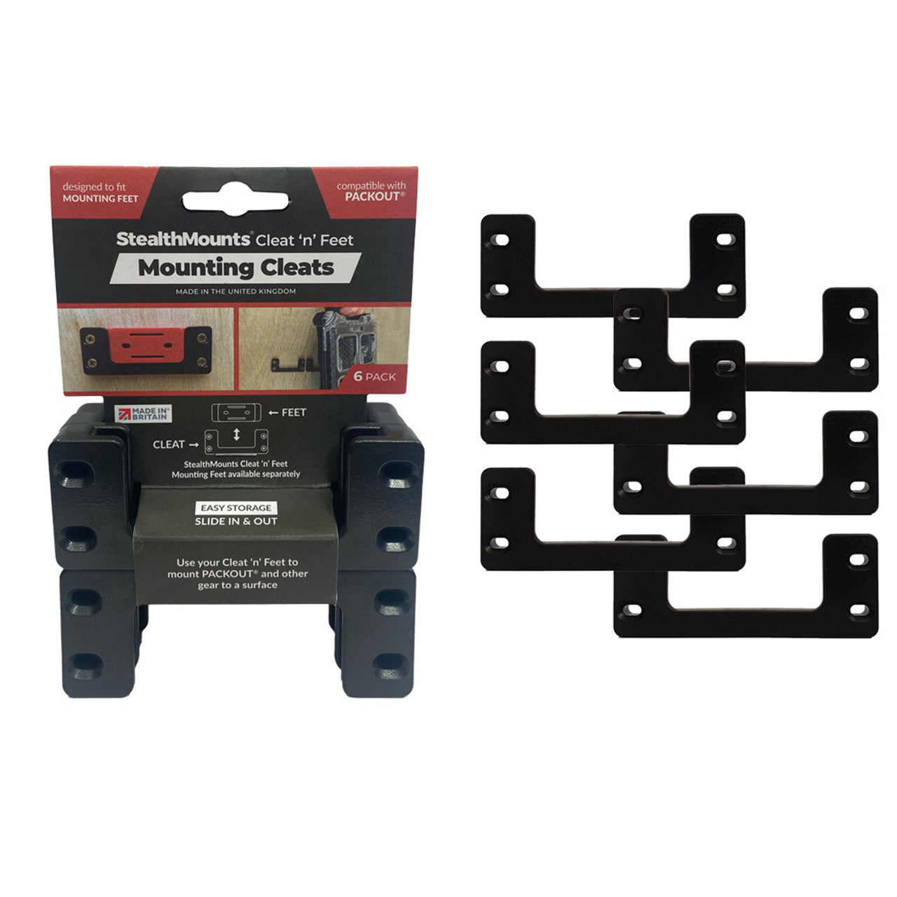 StealthMounts SM-OM-CL-BLK-6 Cleat 'n' Feet Mounting Cleats For Milwaukee Packout 6Pk