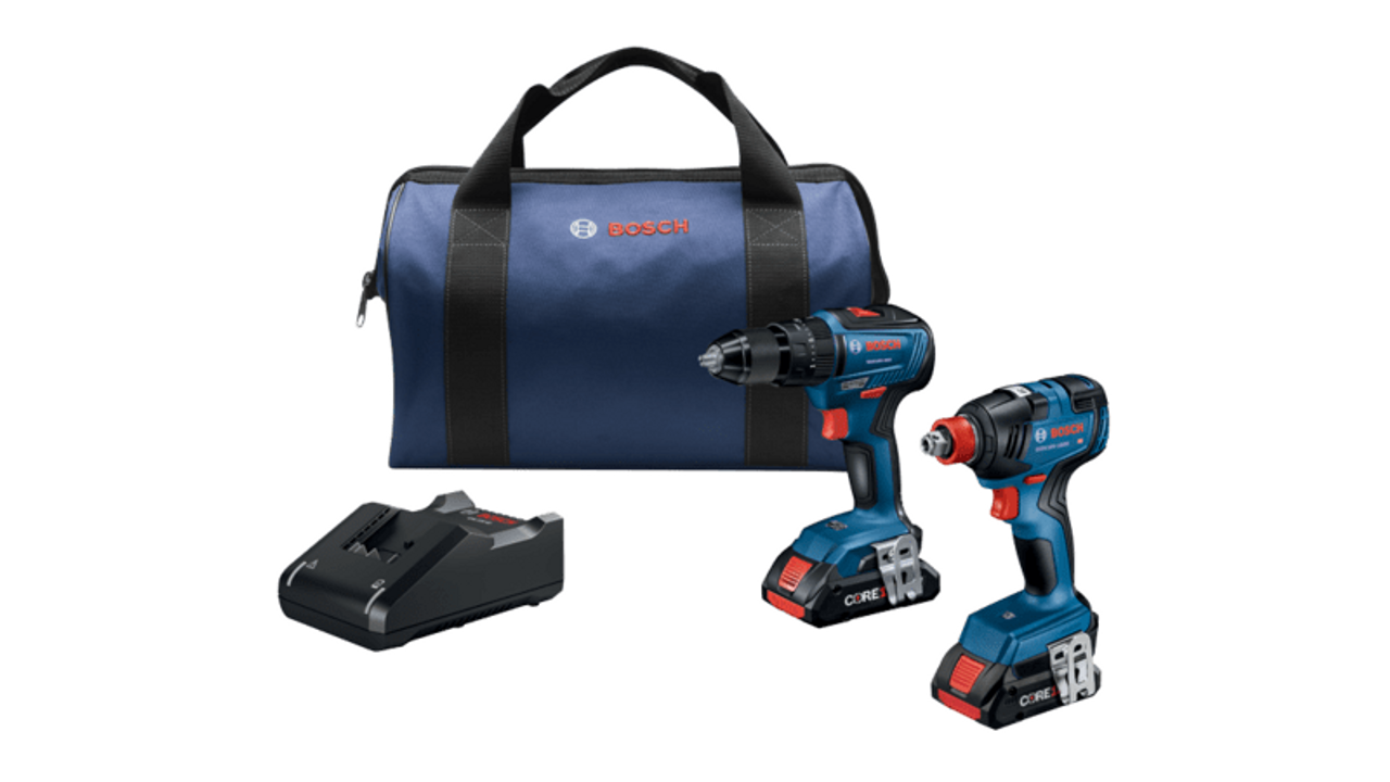 Bosch BOS-GXL18V-233B25 18V 2-Tool Combo Kit with 1/2in Hammer Drill/Driver, Two-in-One Bit/Socket Impact Driver and (2) CORE18V 4.0Ah