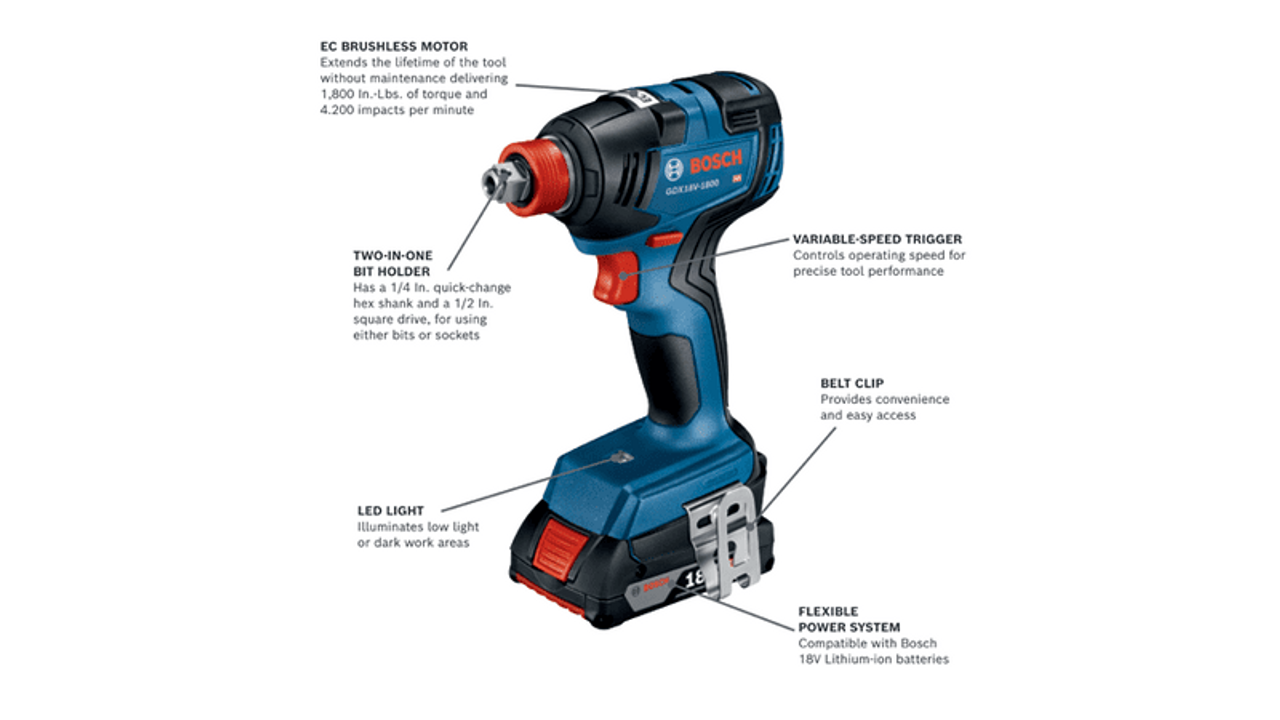 Bosch BOS-GXL18V-240B22 18V 2-Tool Combo Kit with 1/2in Hammer Drill/Driver, Two-In-One Bit/Socket Impact Driver and (2) 18V 2.0Ah