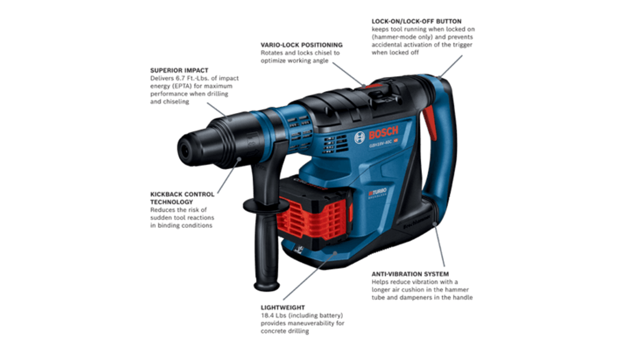 Bosch BOS-GBH18V-40CK27 18V PROFACTOR 1-5/8in SDS-MAX Rotary Hammer Kit with (2) CORE18V 12.0 Ah PROFACTOR Exclusive Batteries