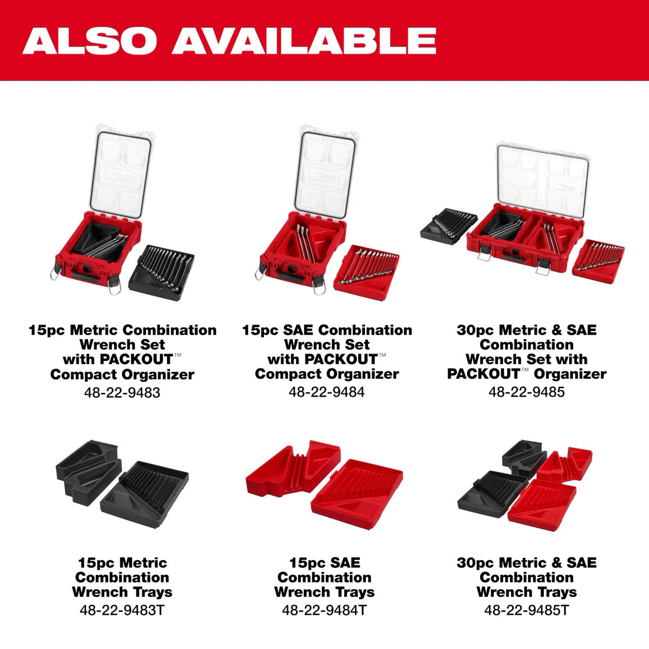 Milwaukee MIL-48-22-9484T 15PC SAE Combination Wrench Trays