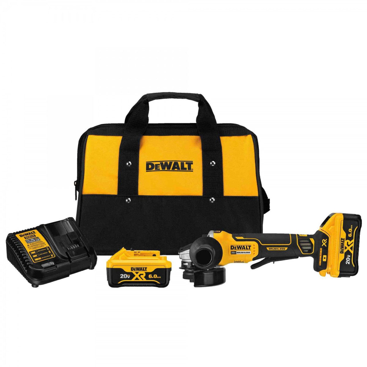 DEWALT DEW-DCG413R2 4.5in 20V MAX Brushless Paddle Switch Angle Grinder Kit With Kickback Brake - 2x 6.0Ah Kit
