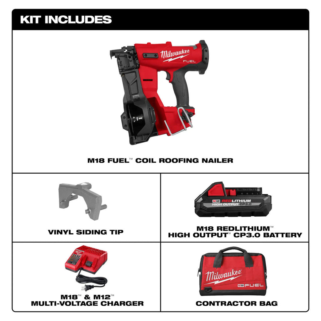 Milwaukee MIL-2909-21 M18 FUEL Coil Roofing Nailer 3.0Ah Kit