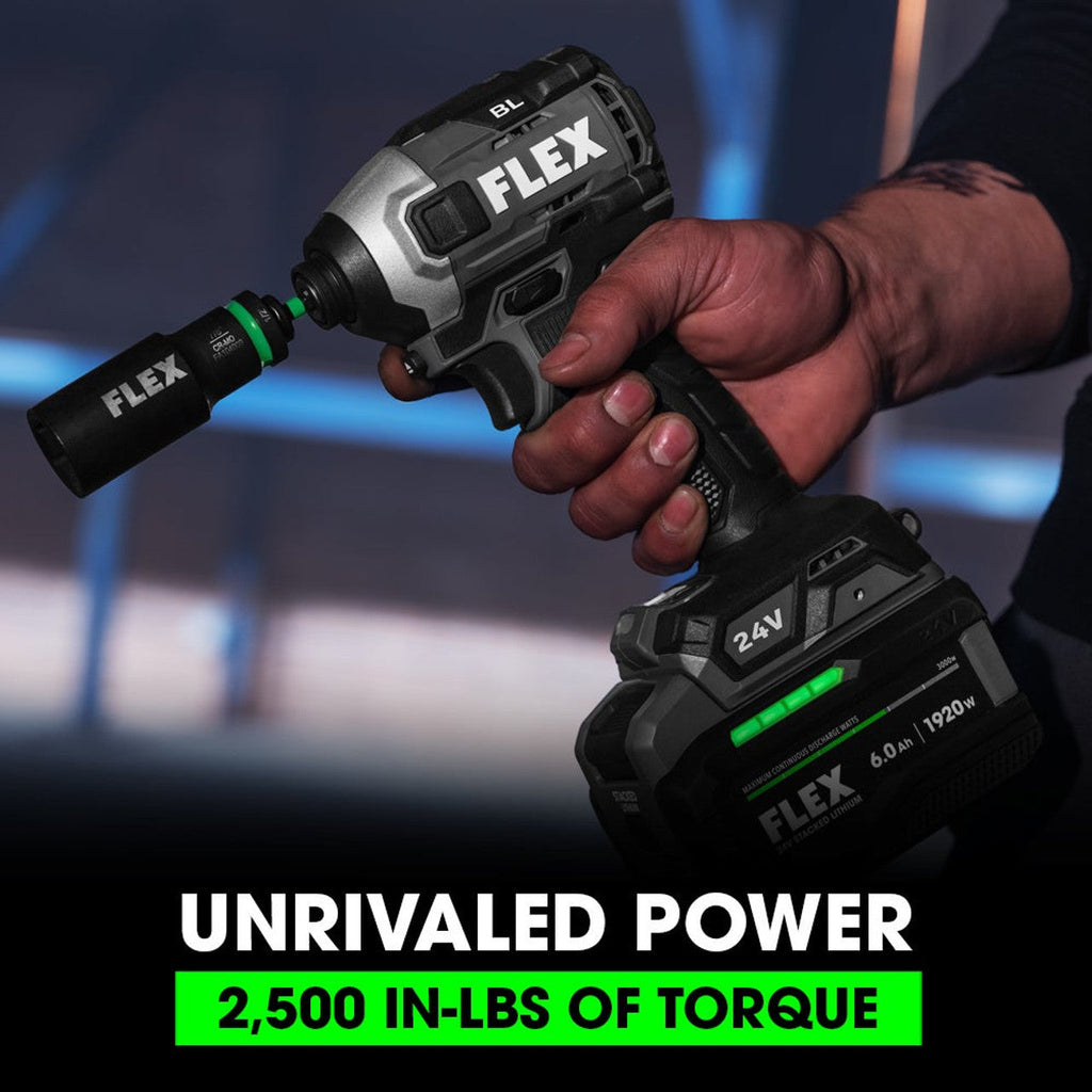 FLEX FL-FX1371A-1H 24V 1/4in Quick Eject Hex Impact Driver With Multi-Mode Stacked Lithium 6.0Ah Kit