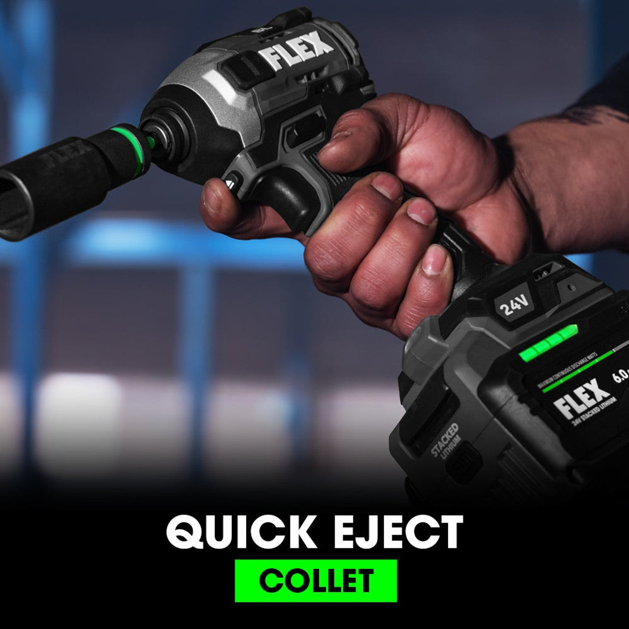 FLEX FL-FX1371A-1H 24V 1/4in Quick Eject Hex Impact Driver With Multi-Mode Stacked Lithium 6.0Ah Kit