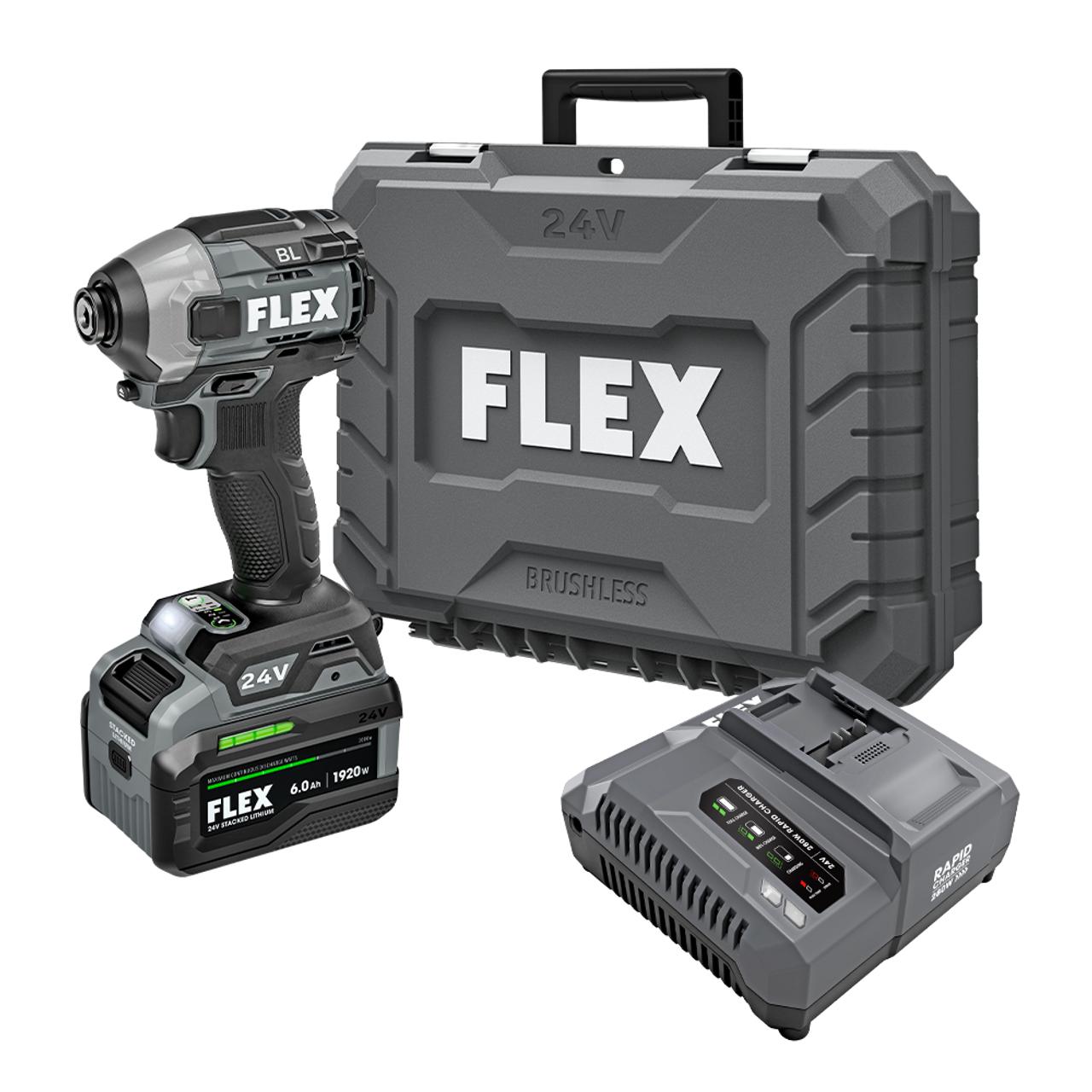 FLEX FL-FX1371A-1H 24V 1/4in Quick Eject Hex Impact Driver With Multi-Mode Stacked Lithium 6.0Ah Kit