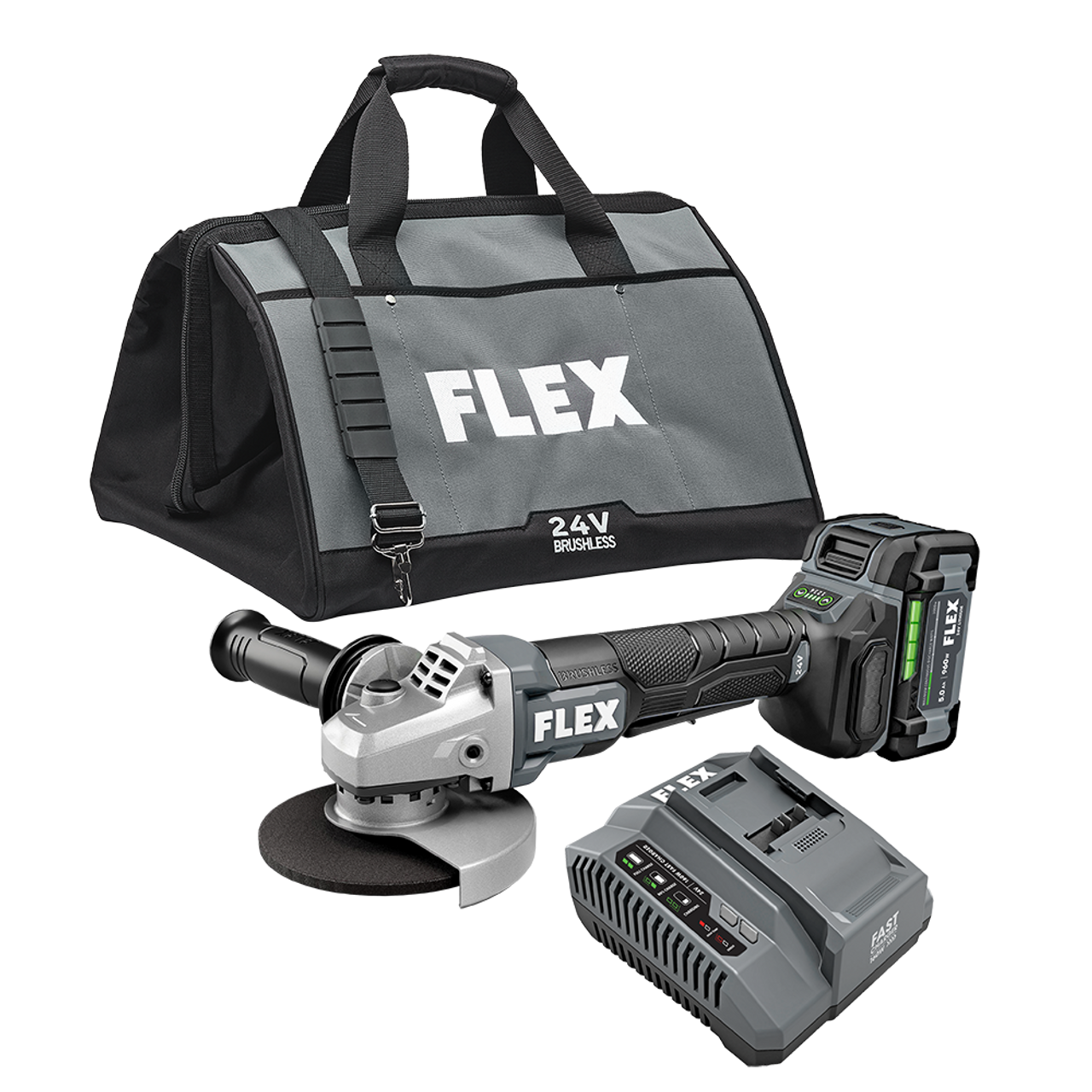 FLEX FL-FX3171A-1C 24V 5in Variable Speed Angle Grinder with Paddle Switch 5.0Ah Kit