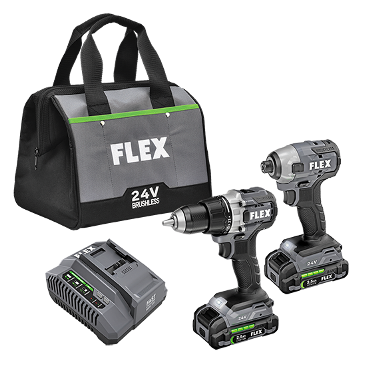 FLEX FL-FXM201-2A 24V Drill & Impact Driver 2 Tool Combo 2x 2.5Ah Kit