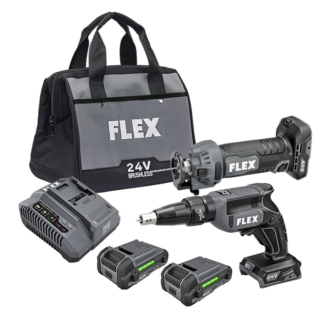 FLEX FL-FXM203-2AA 24V Drywall Screw Gun & Cutout Tool 2-Tool Combo 2x 2.5Ah Kit