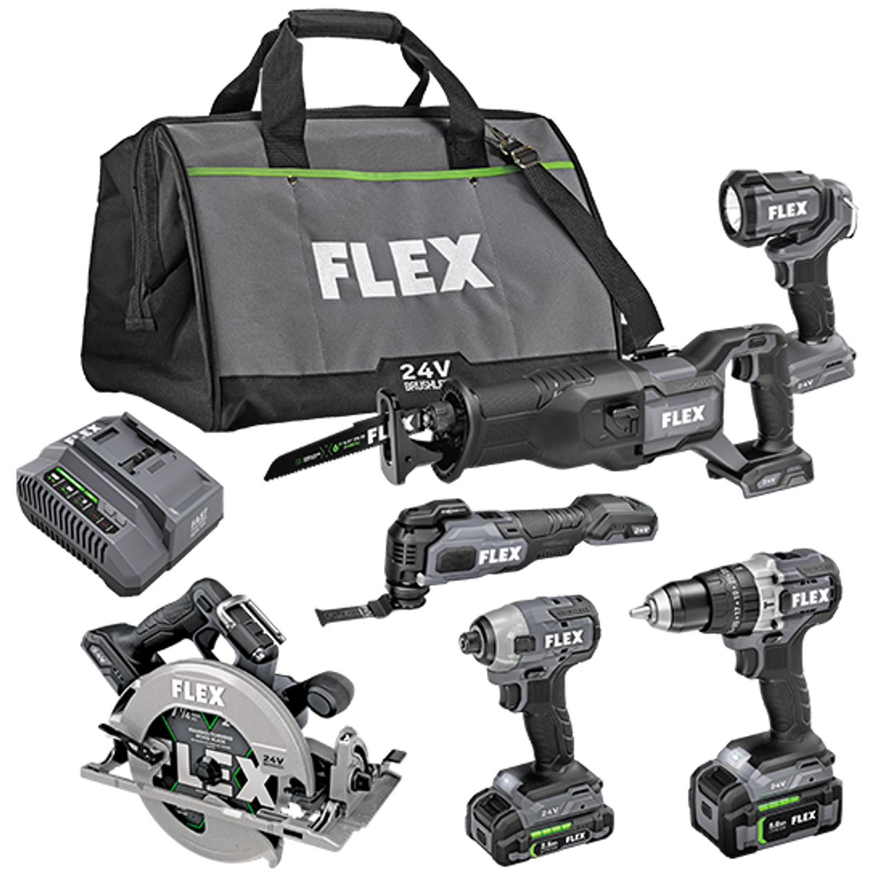 FLEX FL-FXM601-2B 24V 6-Tool Combo 5.0Ah + 2.5Ah Kit