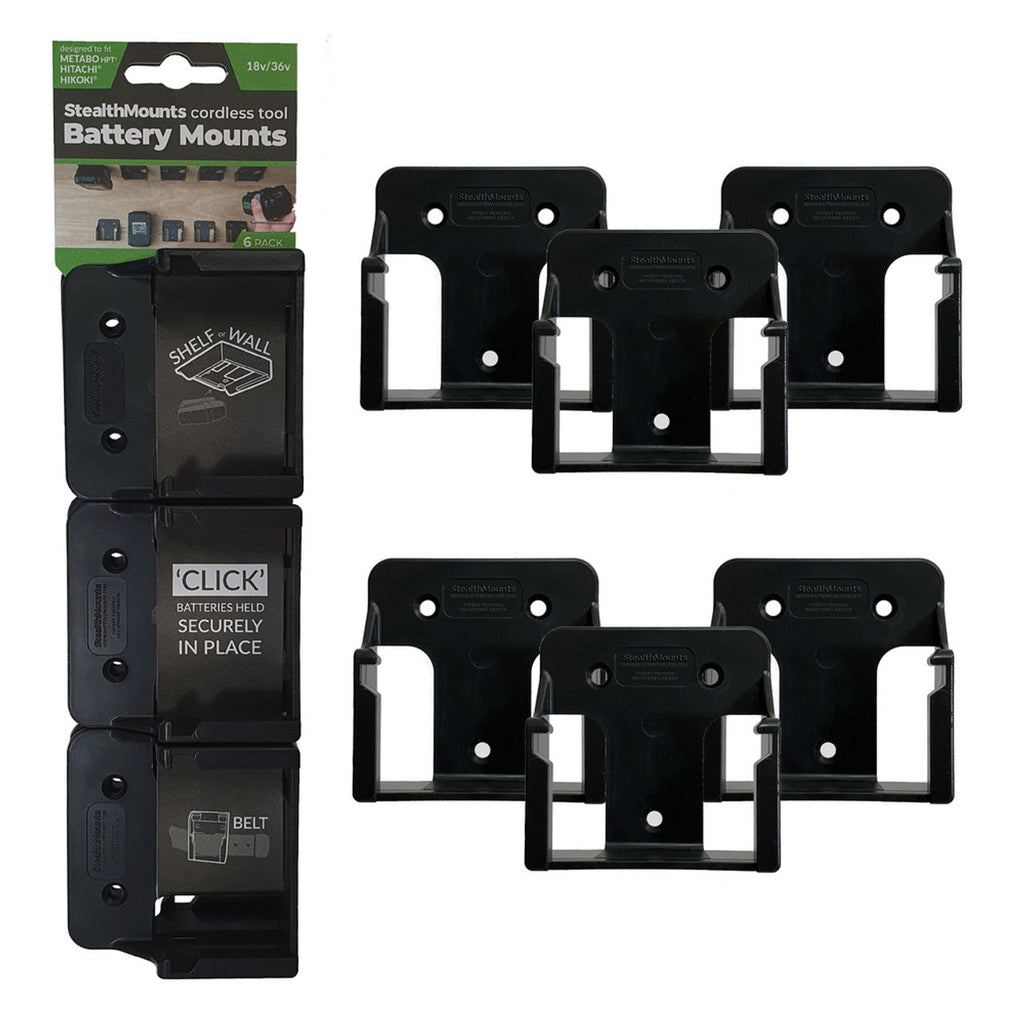 StealthMounts SM-BM-MHH18-BLK-6 Battery Mount Metabo HPT Black 6pk