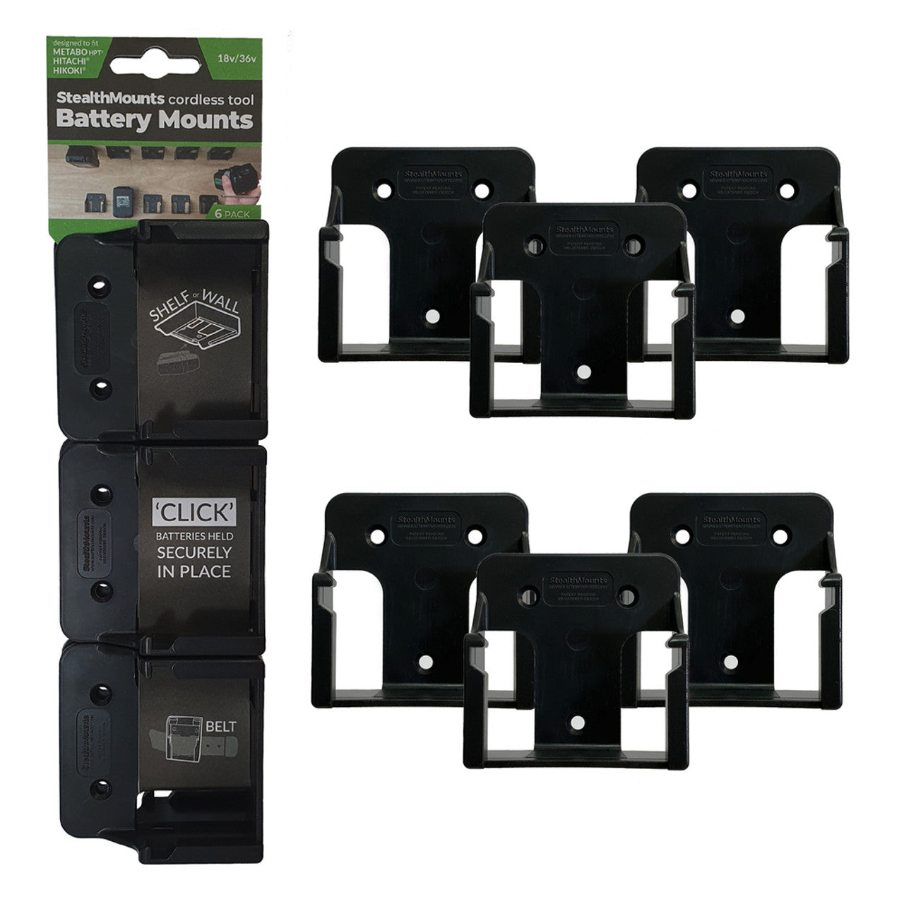 StealthMounts SM-BM-MHH18-BLK-6 Battery Mount Metabo HPT Black 6pk