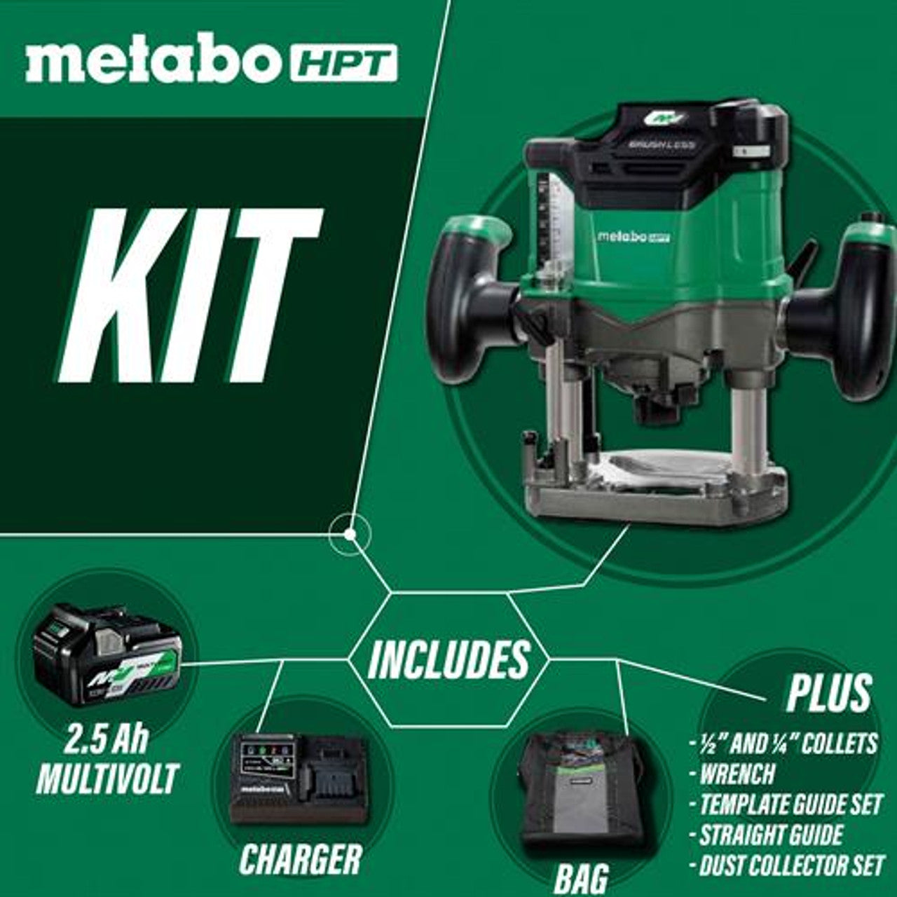Metabo-HPT HPT-M3612DAM 36V Cordless Variable Speed Plunge Router 2.5Ah Kit