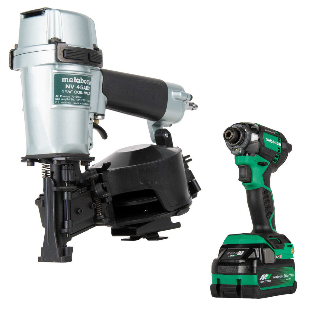 Metabo-HPT HPT-KNV45AB2M Pro Bundle 1-3/4in Coil Roofing Nailer with BONUS Impact Driver 5.0Ah Kit