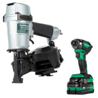 Metabo-HPT HPT-KNV45AB2M Pro Bundle 1-3/4in Coil Roofing Nailer with BONUS Impact Driver 5.0Ah Kit