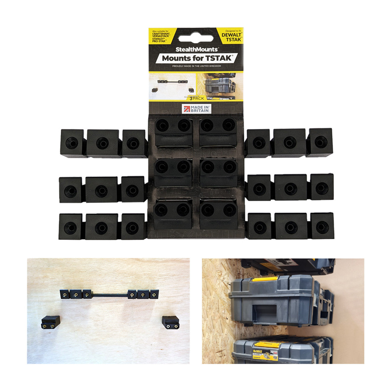 StealthMounts SM-OM-STAK-3 Toolbox Mounts for Dewalt T-STAK 3pk