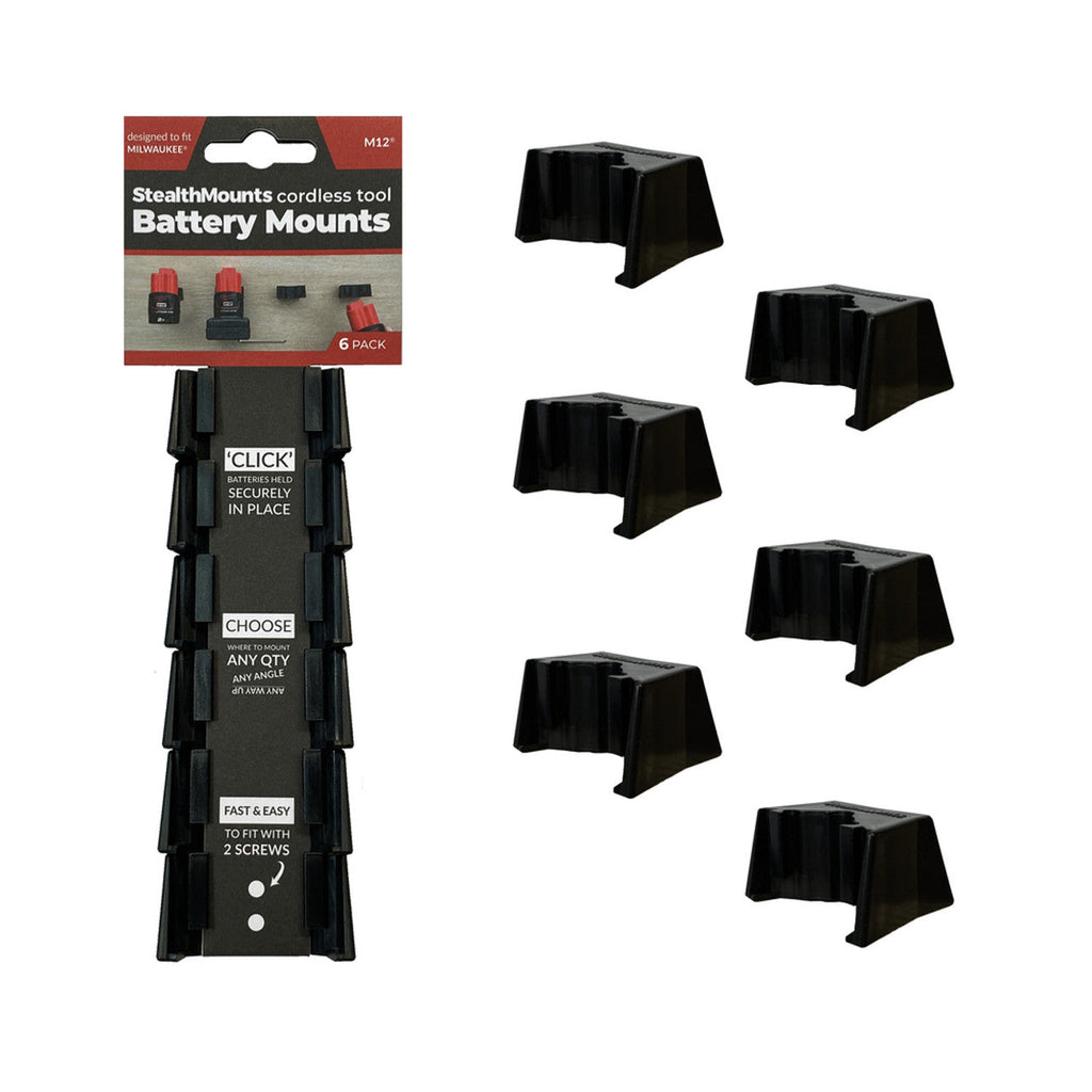 StealthMounts SM-BM-MW12-BLK-6 Battery Mounts for Milwaukee M12 6 Pack