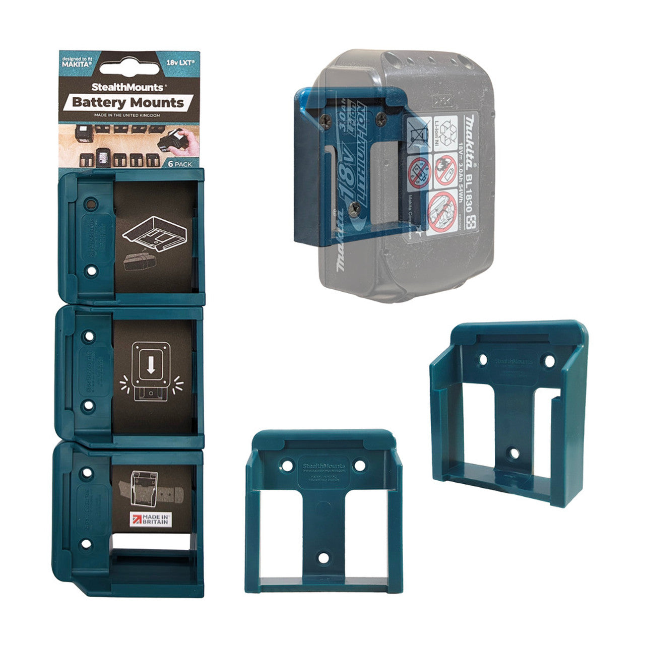 StealthMounts SM-BM-MK18-BLU-6 Battery Mounts for Makita 18v LXT Teal 6pk
