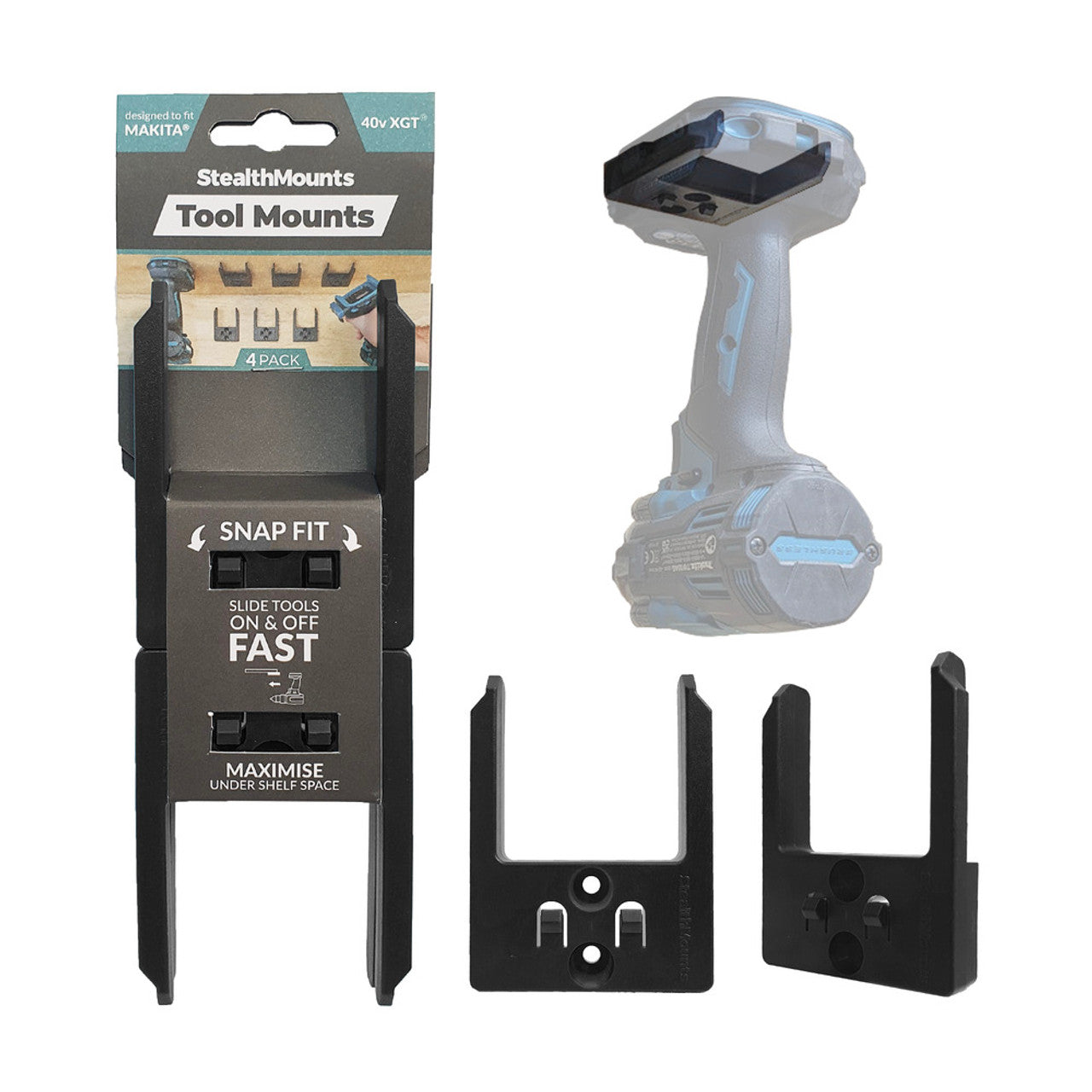 StealthMounts SM-TM-MK40-BLK-4 Tool Mounts Makita 40v XGT Black 4Pk