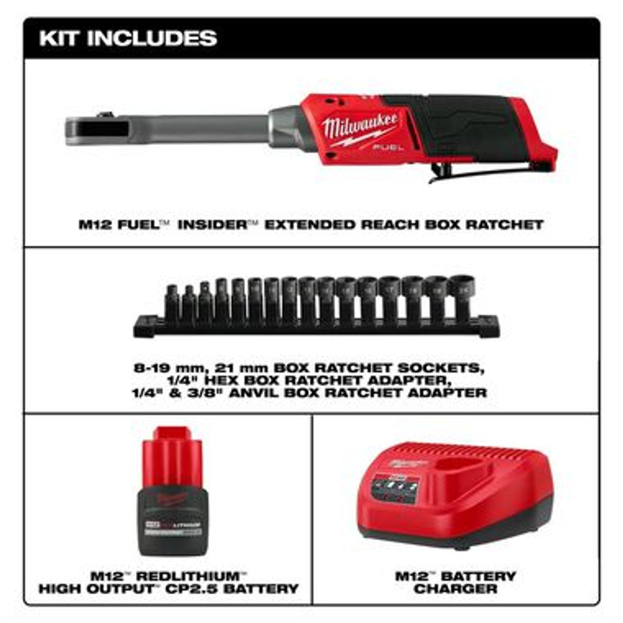Milwaukee MIL-3050-21 M12 Insider Extended Reach Box Ratchet Kit