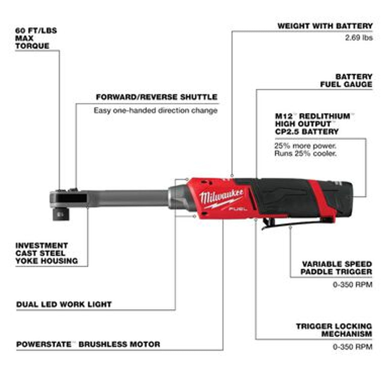 Milwaukee MIL-3050-21 M12 Insider Extended Reach Box Ratchet Kit