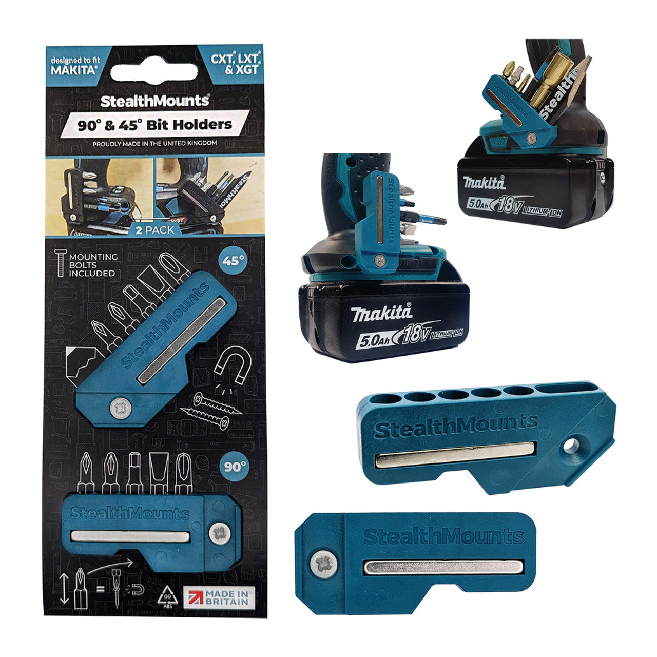 StealthMounts SM-BH-MK-4590-BLU Magnetic Bit Holder for Makita CXT, LXT & XGT Tools Blue 2Pk