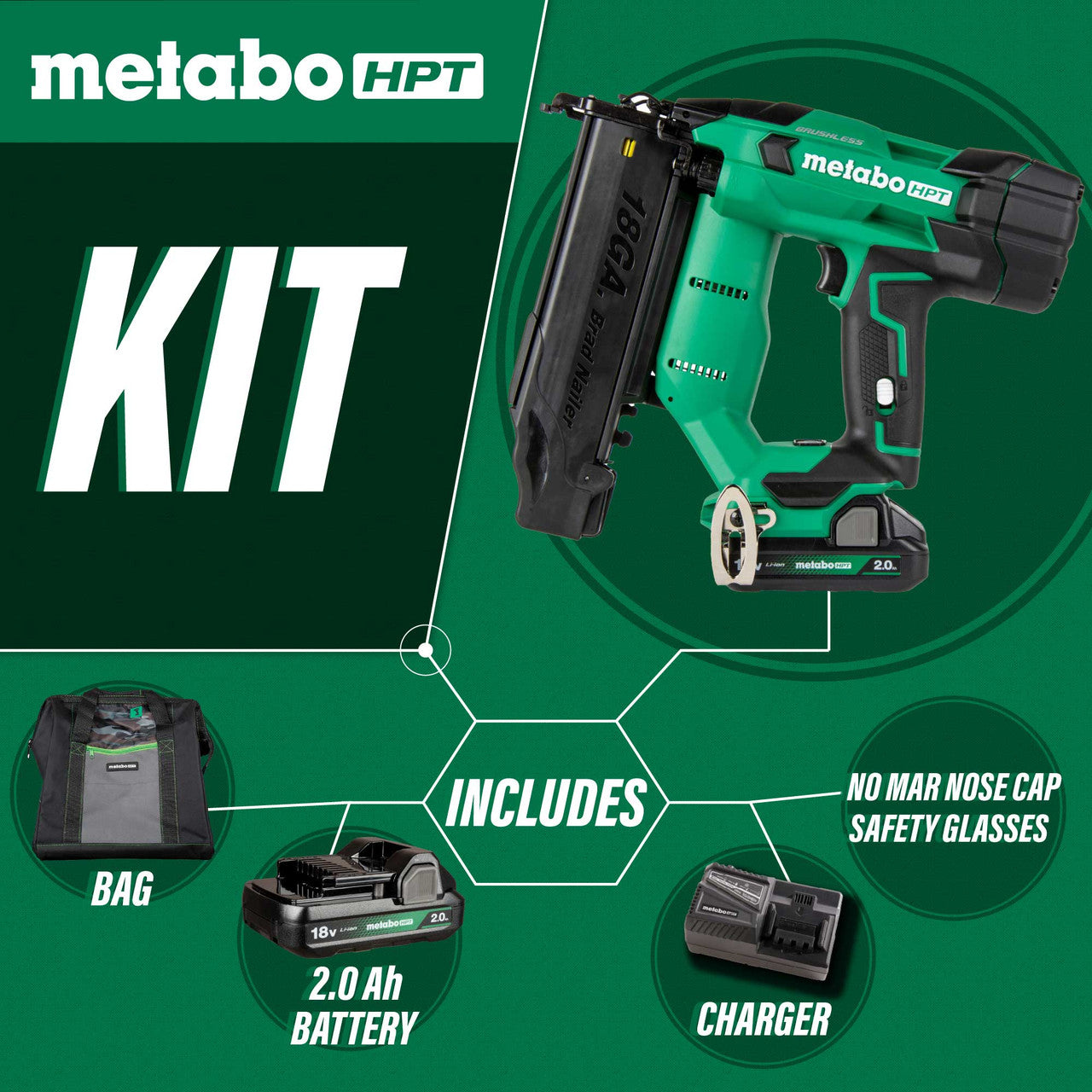Metabo-HPT HPT-NT1850DFTM 18V MultiVolt 18ga Compact Brad Nailer 2.0Ah Kit