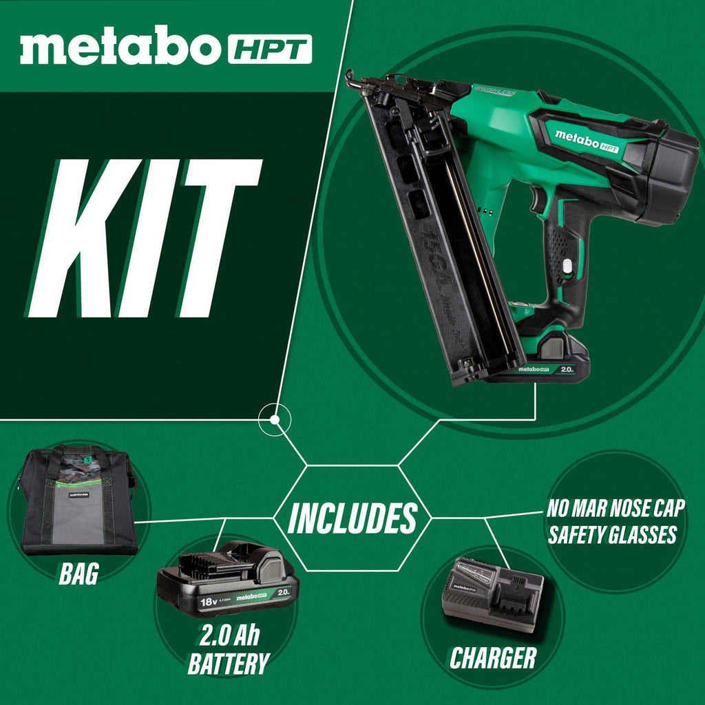 Metabo-HPT HPT-NT1865DMASTM 18v Multivolt Brushless 15-Gauge Angled Finish Nailer 2.0Ah Kit