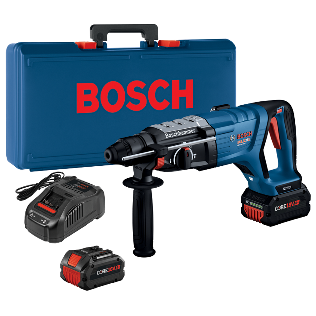 Bosch BOS-GBH18V-28DCK24 18V Brushless Connected-Ready SDS-plus Bulldog 1-1/8in Rotary Hammer Kit With 2 Core 18V 8 Ah High Power Batteries