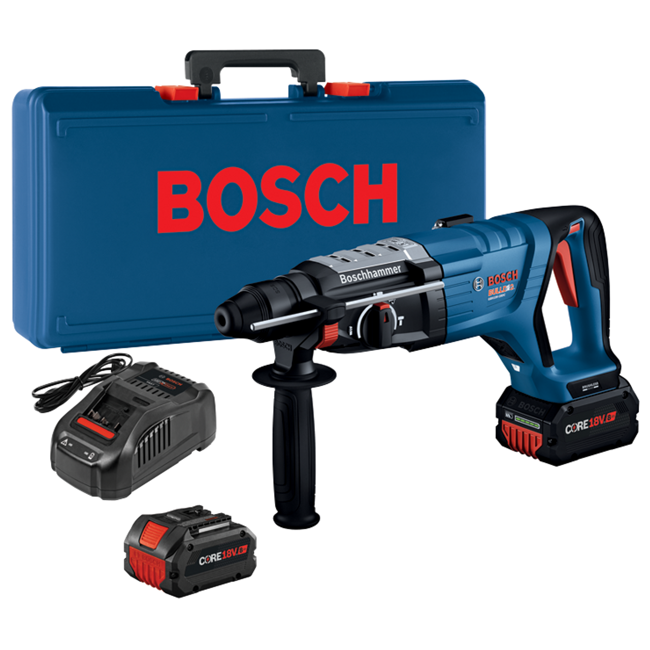 Bosch BOS-GBH18V-28DCK24 18V Brushless Connected-Ready SDS-plus Bulldog 1-1/8in Rotary Hammer Kit With 2 Core 18V 8 Ah High Power Batteries