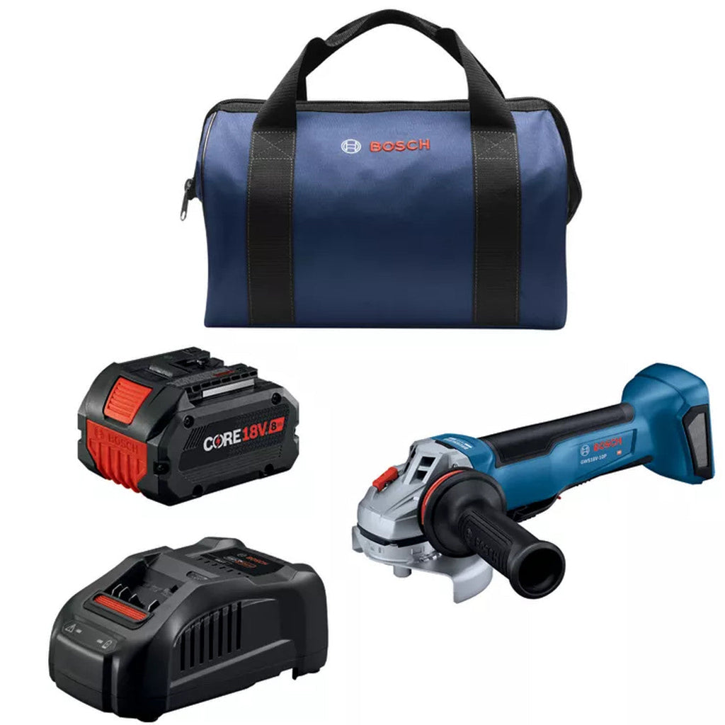 Bosch BOS-GWS18V-10PB14 18V 4-1/2 – 5in. Angle Grinder Kit with No Lock-On Paddle with (1) CORE18V 8.0Ah High Power Battery