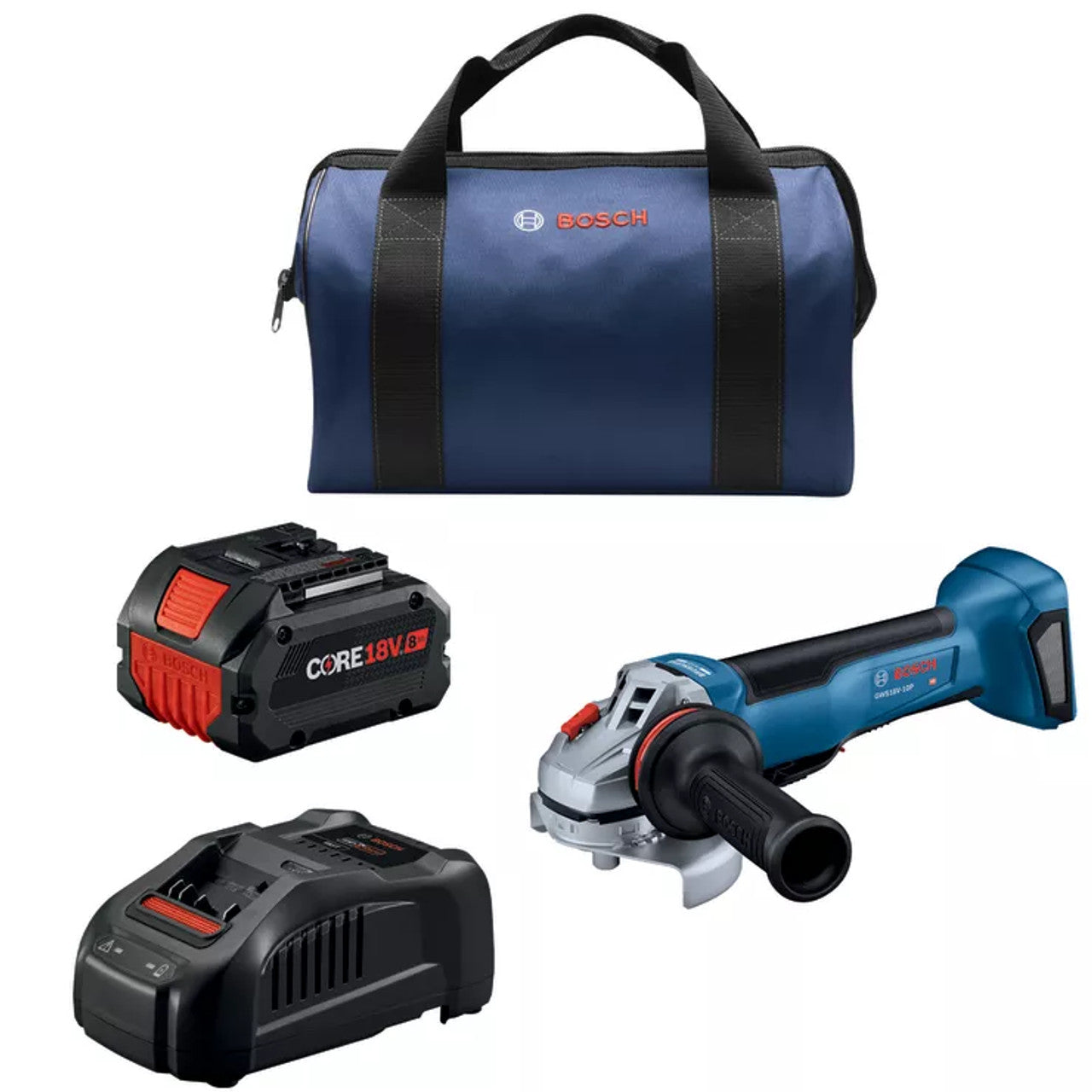 Bosch BOS-GWS18V-10PB14 18V 4-1/2 – 5in. Angle Grinder Kit with No Lock-On Paddle with (1) CORE18V 8.0Ah High Power Battery