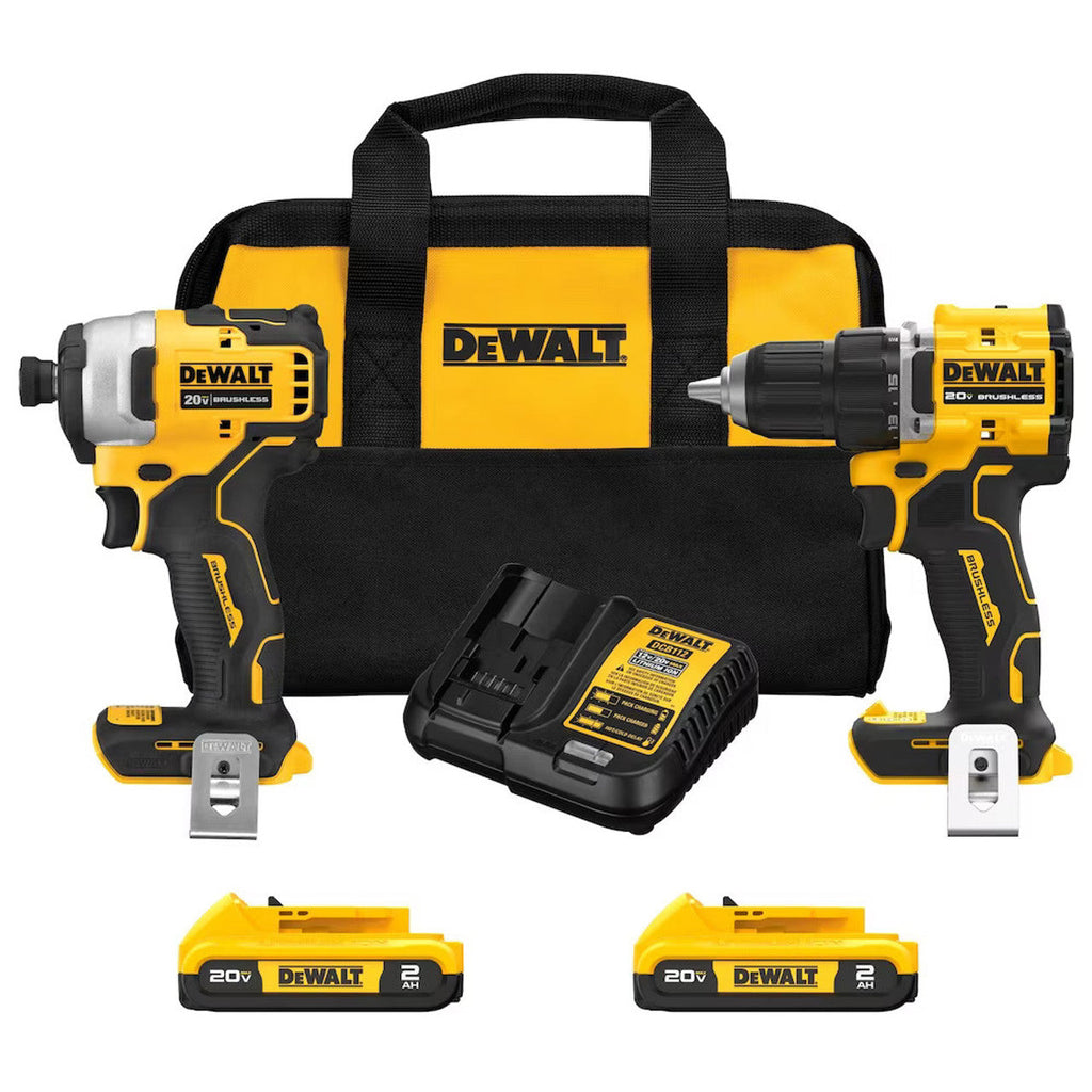 DEWALT DEW-DCK225D2 20V MAX ATOMIC Brushless Compact 1/2in Drill Driver and Impact Driver 2-Tool Combo Kit