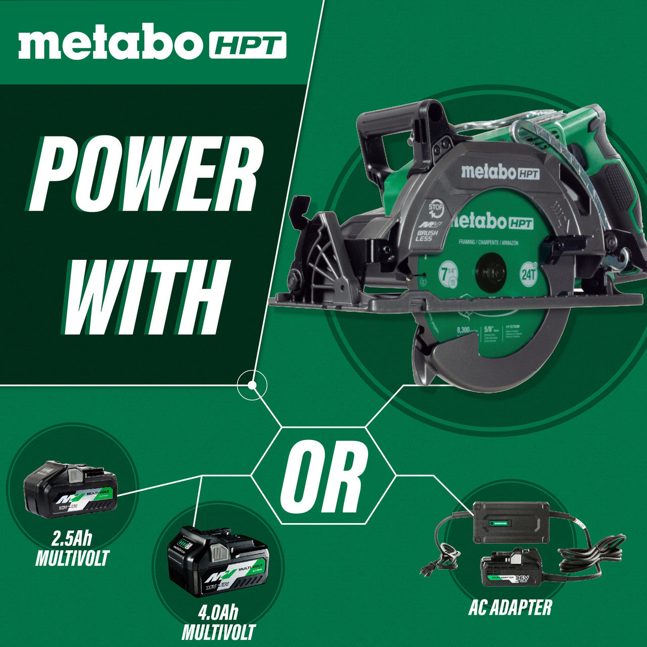 Metabo-HPT HPT-C3607DWAM 36V MultiVolt 7-1/4in Rear Handle Circular Saw 4.0Ah Kit
