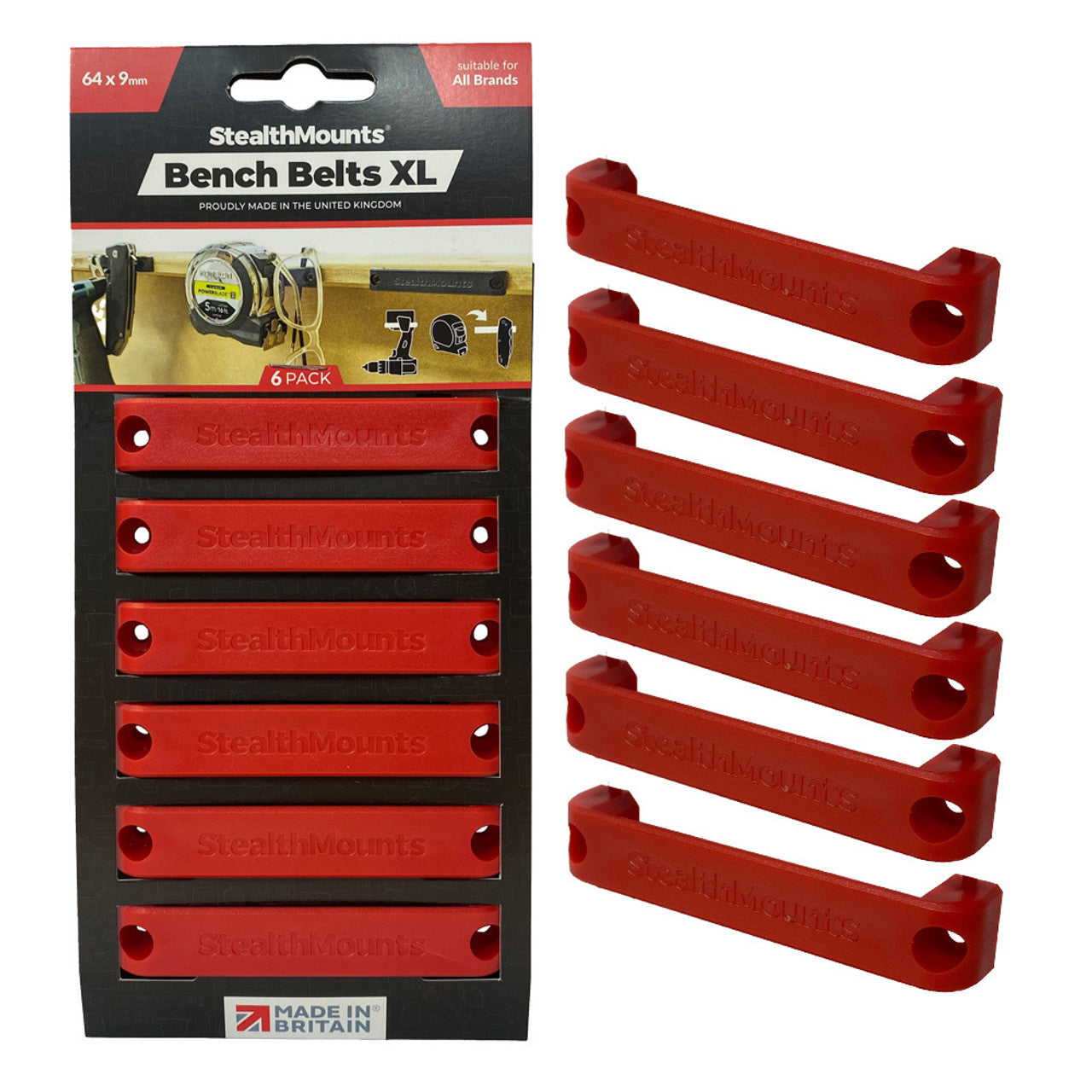 StealthMounts SM-BB-XL-RED-6 Bench Belts XL Red 6Pk