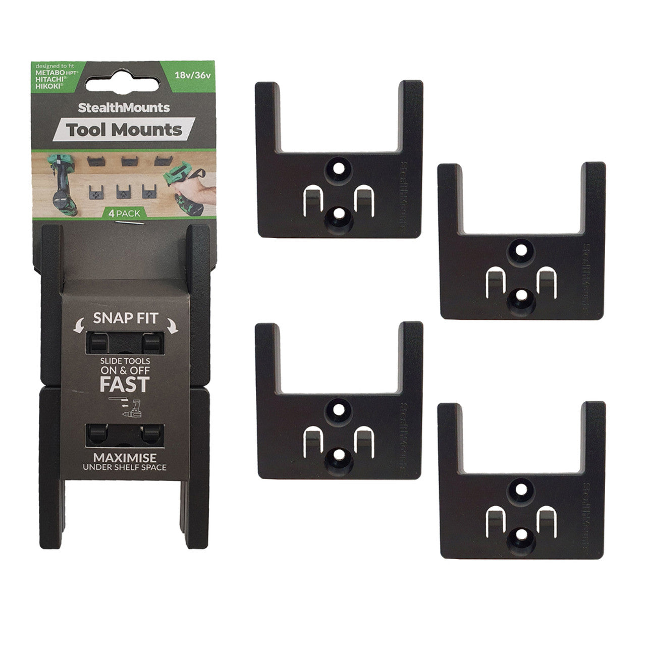 StealthMounts SM-TM-MHH18-BLK-4 Tool Mounts for Metabo HTP Black 4Pk